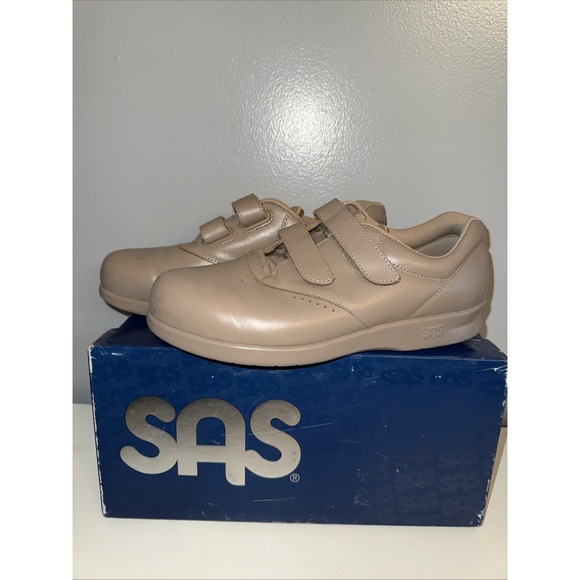 SAS Shoes - SAS Walking Comfort Shoes EZ Strap Orthopedic Mocha Leather Womens Sz 8.5M